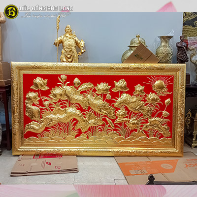 Tranh Hoa Sen Bằng Đồng Dát Vàng 1m97x1m07 Khung Liền Đồng tại Sài Gòn TPHCM