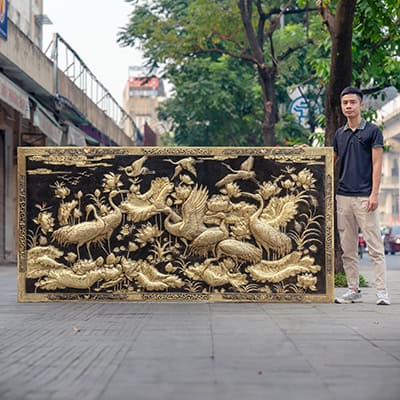 Tranh Phù Điêu Sen Hạc Bằng Đồng 2m65 x 1m31 tại Sài Gòn TPHCM