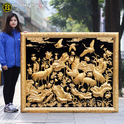 Tranh Sen Hạc Mạ Vàng 1m55x1m27 Khung Liền Đồng tại Sài Gòn TPHCM