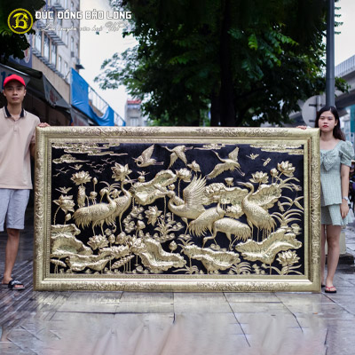 Tranh Sen Hạc Bằng Đồng 2m35x1m25 Khung Liền Đồng tại Sài Gòn TPHCM