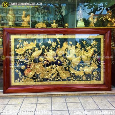Tranh Sen Hạc Bằng Đồng Mạ Vàng tại Sài Gòn TPHCM