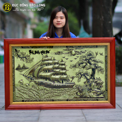 Tranh Đồng Thuận Buồm Xuôi Gió nền xước khung Gỗ giá rẻ 1m1x70cm tại Sài Gòn TPHCM