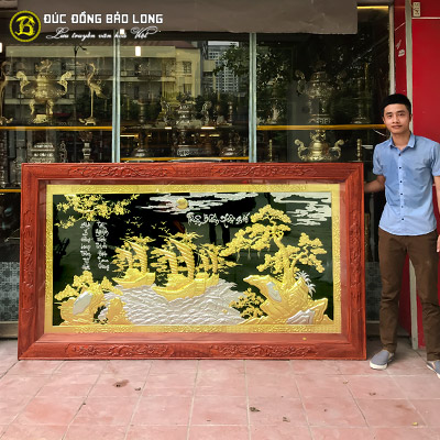 Tranh Thuận Buồm Xuôi Gió Mạ Vàng Dát Bạc 2m36 x 1m33 Khung Gỗ Hương tại Sài Gòn TPHCM