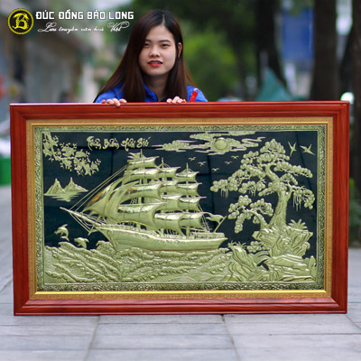 Tranh Đồng Thuyền Buồm hàng dập khuân, khung gỗ giá rẻ 1m1x70cm tại Sài Gòn TPHCM