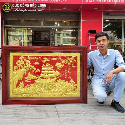 Tranh Thuận Buồm Xuôi Gió Bằng Đồng Mạ Vàng 1m27x88cm Khung Gỗ Gụ tại Sài Gòn TPHCM