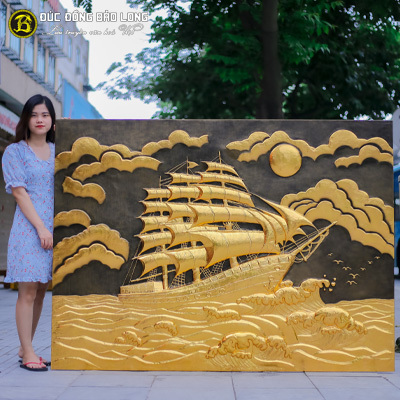 Tranh Thuận Buồm Xuôi Gió Bằng Đồng 1m9x1m4 Dát Vàng 9999 tại Sài Gòn TPHCM