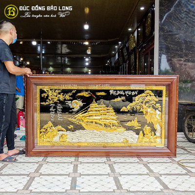 Tranh Thuận Buồm Xuôi Gió Mạ Vàng, Dát Bạc 1m97x1m07 Khung Gỗ Gụ tại Sài Gòn TPHCM