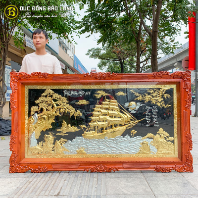 Tranh Thuận Buồm Xuôi Gió Mạ Vàng, Dát Bạc 2m01x1m1 Khung Gỗ Hương tại Sài Gòn TPHCM