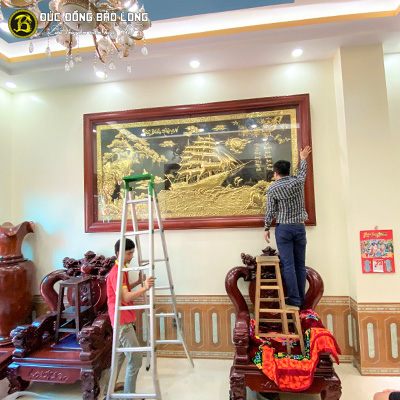 Tranh Thuận Buồm Xuôi Gió Bằng Đồng 3m21x1m76 Khung Gỗ Hương tại Sài Gòn TPHCM