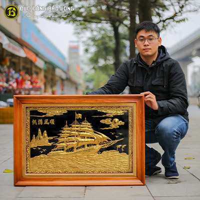 Tranh Thuận Buồm Xuôi Gió Mạ Vàng 88cmx61cm Khung Gõ Đỏ tại Sài Gòn TPHCM