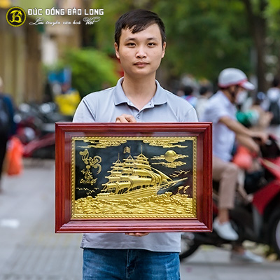Tranh Thuận Buồm Xuôi Gió Bằng Đồng Dát Vàng 38cmx54cm tại Sài Gòn TPHCM