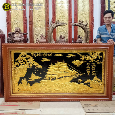 Tranh Thuận Buồm Xuôi Gió Dát Vàng 1m9x1m07 Khung Gõ Đỏ tại Sài Gòn TPHCM