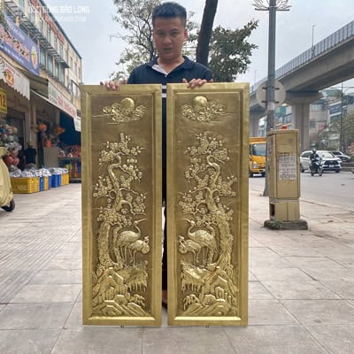Cặp Tranh Tùng Hạc Bằng Đồng Màu Giả Cổ Khổ 1m2 x 40cm tại Sài Gòn TPHCM