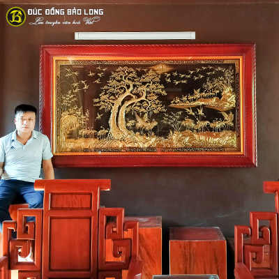 Tranh Bách Hạc Quần Tùng Bằng Đồng Màu Hun Giả Cổ 2m3x1m2 tại Sài Gòn TPHCM