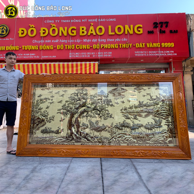 Tranh Bách Hạc Quần Tùng Bằng Đồng 2m55x1m27 Nền Xước tại Sài Gòn TPHCM