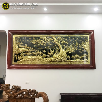 Tranh Bách Hạc Độc Tùng Bằng Đồng 2m81x1m27 Khung Gỗ Chò Chỉ tại Sài Gòn TPHCM