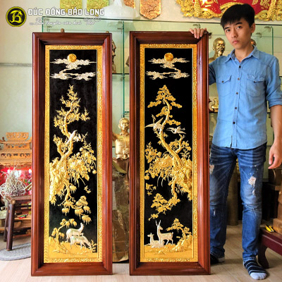 Tranh Tùng Lộc Mai Điểu Bằng Đồng Mạ Vàng, Dát Bạc 1m55x51cm tại Sài Gòn TPHCM