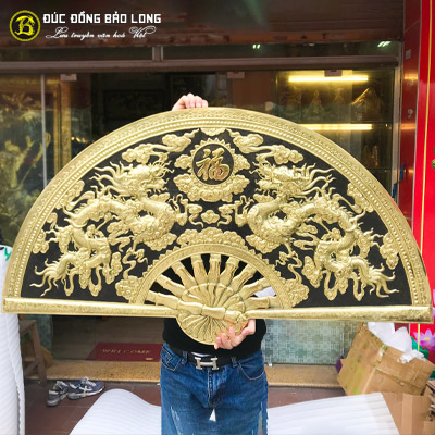 Tranh Quạt Song Long Chầu Chữ Phúc Bằng Đồng ĐK 1m2 tại Sài Gòn TPHCM