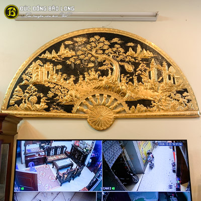 Tranh Quạt Vinh Quy Bái Tổ Bằng Đồng Mạ Vàng ĐK 1m55 tại Sài Gòn TPHCM