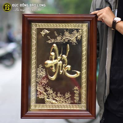 Tranh Chữ Đức Thư Pháp Bằng Đồng 36cmx51cm Khung Chò Chỉ tại Sài Gòn TPHCM