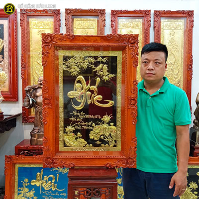 Tranh Đồng Chữ Đức Thư Pháp khung Gỗ Hương 86x61cm tại Sài Gòn TPHCM
