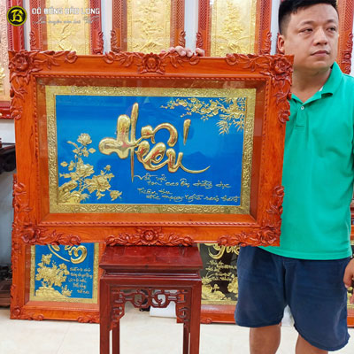 Tranh Chữ Hiếu Thư Pháp Bằng Đồng khung Gỗ Hương 86x61cm tại Sài Gòn TPHCM