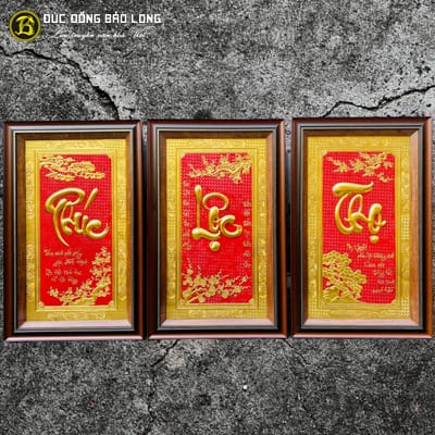Tranh Chữ Phúc Lộc Thọ Bằng Đồng Dát Vàng Khổ 58cm x 80cm tại Sài Gòn TPHCM