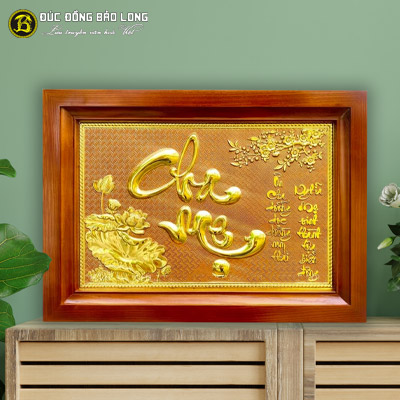 Tranh Chữ Cha Mẹ Bằng Đồng Mạ Vàng 38cmx54cm Khung Gỗ tại Sài Gòn TPHCM