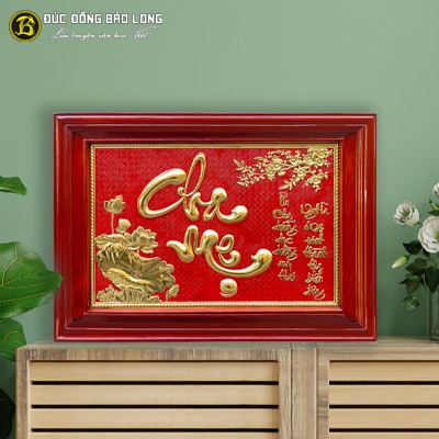 Tranh Chữ Cha Mẹ Bằng Đồng Nền Đỏ 38cmx54cm tại Sài Gòn TPHCM