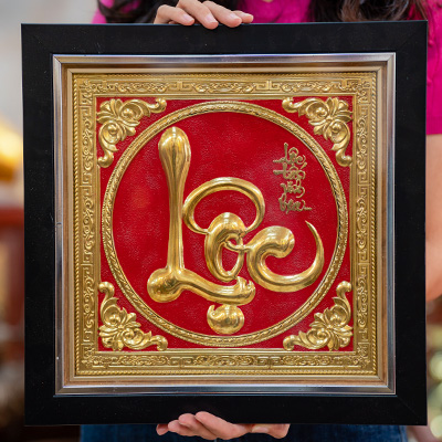 Tranh Chữ Lộc Bằng Đồng Khung Nhựa Khổ 38cm tại Sài Gòn TPHCM