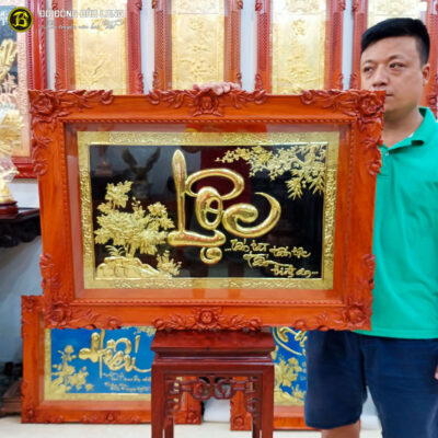 Tranh Đồng Chữ Lộc Thư Pháp khung Gỗ Hương 86x61cm tại Sài Gòn TPHCM