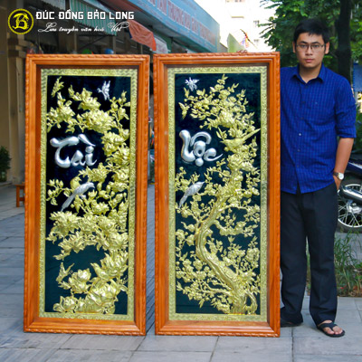 Tranh Đồng Chữ Tài Lộc Mạ Vàng Dát bạc khung Gõ Đỏ 1m55x69cm tại Sài Gòn TPHCM