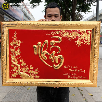 Tranh Chữ Nhẫn Thư Pháp Bằng Đồng Mạ Vàng 1m27x81cm Khung Đồng tại Sài Gòn TPHCM