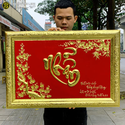 Tranh Đồng Chữ Nhẫn Thư Pháp khung đồng Mạ Vàng 24k 81x61cm tại Sài Gòn TPHCM