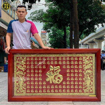 Tranh Chữ Bách Phúc Bằng Đồng Khung Gỗ 1m55x88cm tại Sài Gòn TPHCM