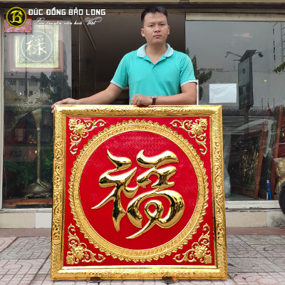 Tranh Chữ Phúc Tiếng Hán Bằng Đồng Mạ Vàng Khổ Vuông 1m07 tại Sài Gòn TPHCM