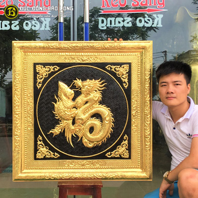 Tranh Chữ Phúc Hóa Rồng Bằng Đồng Khổ Vuông 81cm Mạ Vàng 24k tại Sài Gòn TPHCM