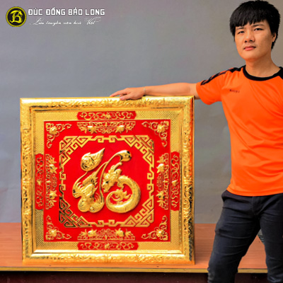 Tranh Chữ Phúc Hóa Rồng Phượng Bằng Đồng Khổ Vuông 88cm Mạ Vàng tại Sài Gòn TPHCM