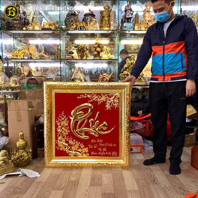 Tranh Chữ Phúc Bằng Đồng Mạ Vàng Khổ Vuông 86cm tại Sài Gòn TPHCM