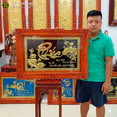 Tranh Đồng Chữ Phúc thư pháp Khung gỗ Hương 86x61cm tại Sài Gòn TPHCM