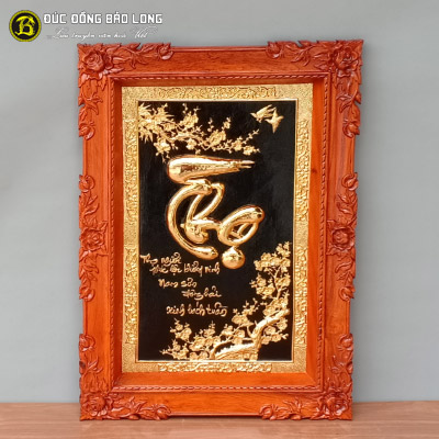 Tranh Chữ Thọ Bằng Đồng Mạ Vàng 86cmx61cm Khung Gõ Đỏ tại Sài Gòn TPHCM