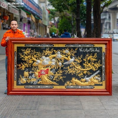 Tranh Vinh Hoa Phú Quý Bằng Đồng Dát Vàng 9999, Bạc Khổ 2m31 x 1m27 tại Sài Gòn TPHCM