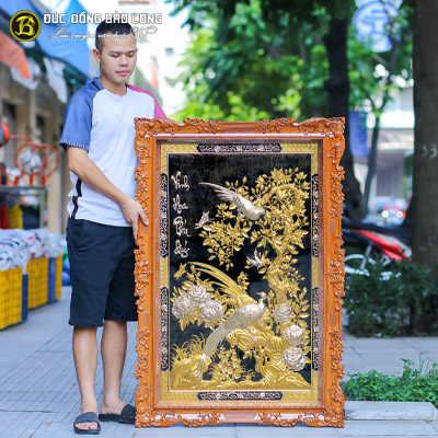 Tranh Vinh Hoa Phú Quý Dát Vàng, Dát Bạc 1m27x81cm Khung Gõ tại Sài Gòn TPHCM