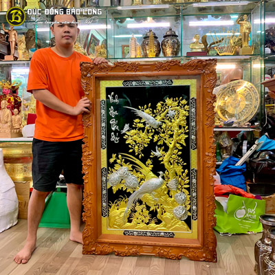 Tranh Đồng Vinh Hoa Phú Quý Dát Vàng, Bạc khung Gõ Đỏ 1m07x86cm tại Sài Gòn TPHCM