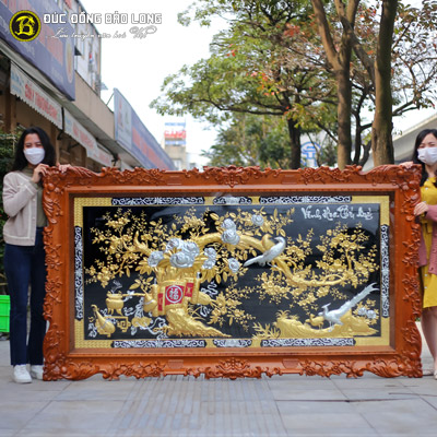 Tranh Vinh Hoa Phú Quý Dát Vàng, Dát Bạc Khung Gõ Đỏ 2m39x1m35 tại Sài Gòn TPHCM