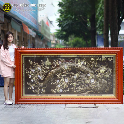 Tranh Mai Khai Phú Quý bằng đồng 2m3x1m2 Khung Gỗ Chò Chỉ tại Sài Gòn TPHCM