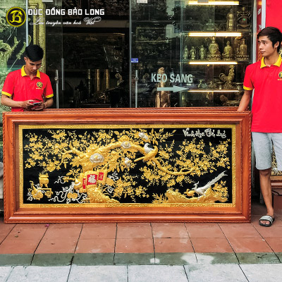 Tranh Vinh Hoa Phú Quý Bằng Đồng 2m11x1m01 Mạ Vàng Dát Bạc tại Sài Gòn TPHCM