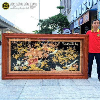 Tranh Vinh Hoa Phú Quý Bằng Đồng Mạ Tam Khí 2m31x1m27 Khung Gõ Đỏ tại Sài Gòn TPHCM