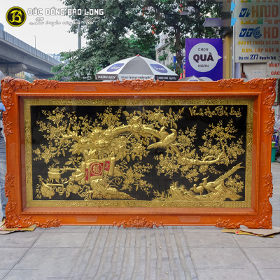 Tranh Vinh Hoa Phú Quý Bằng Đồng 2m37x1m33 Khung Gõ Đỏ tại Sài Gòn TPHCM