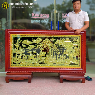 Tranh Đồng Vinh quy Bái Tổ hàng dập khung gỗ giá rẻ 1m7x90cm tại Sài Gòn TPHCM